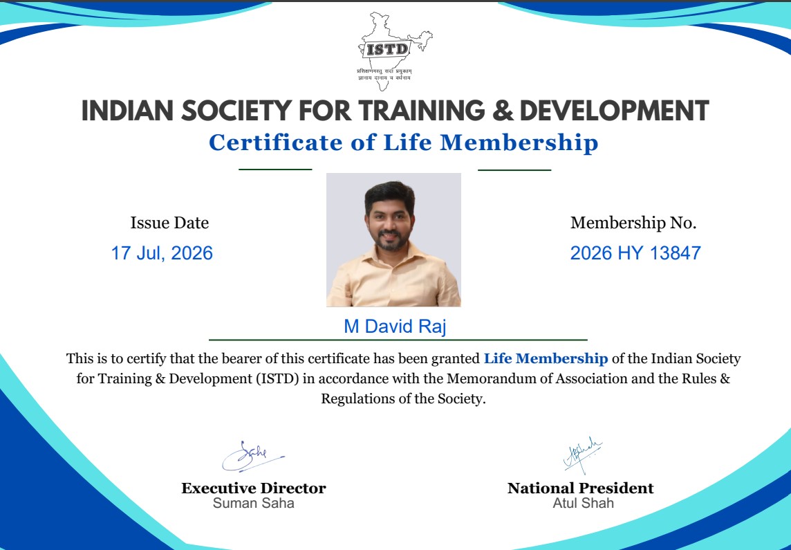 M David Raj Awarded Life Membership at ISTD Hyderabad Chapter