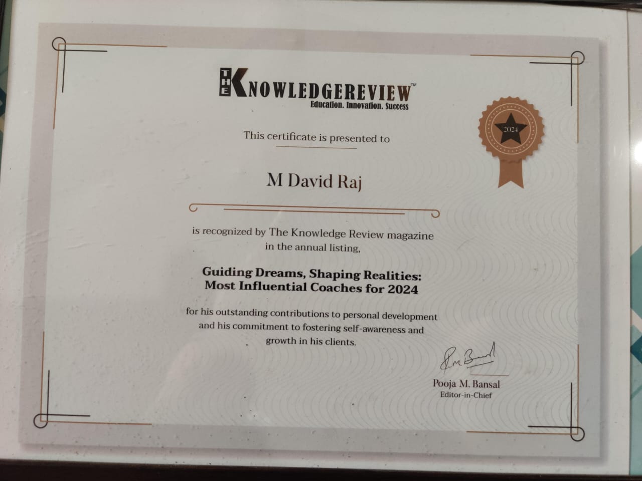 M David Raj Recognized Among the Most Influential Coaches for 2024 by The Knowledge Review